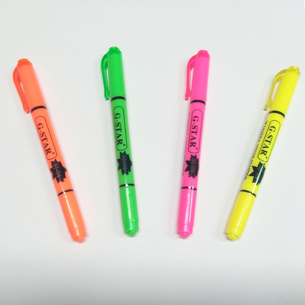 G-Star Bút Dạ Quang 2 Đầu SJ-04 (Vàng, Hồng, Cam, Lá) (4 Cây/Vĩ; 50 Vĩ/ Lốc; 300 Vĩ/ Thùng)