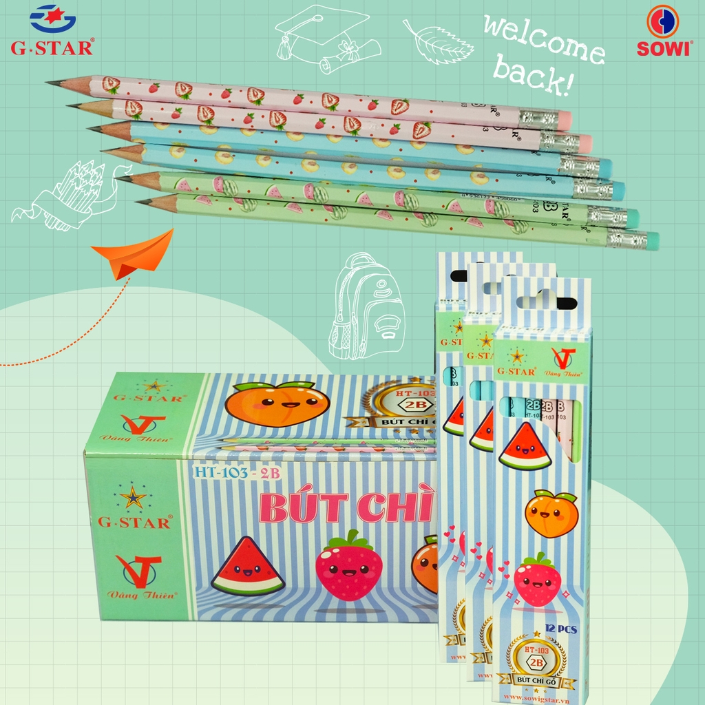G-Star Bút Chì Đen Thân Gỗ 2B HT-101 (Không gôm) (12 Cây/ Hộp; 12 Hộp/ Lốc; 20 Lốc/ Thùng)