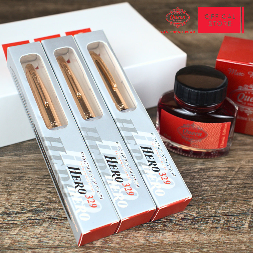 Queen - Bút Máy Hero 329 (Xanh Lá, Đỏ Đô, Đen) (12 Cây/Lốc; 12 Lốc/Thùng)