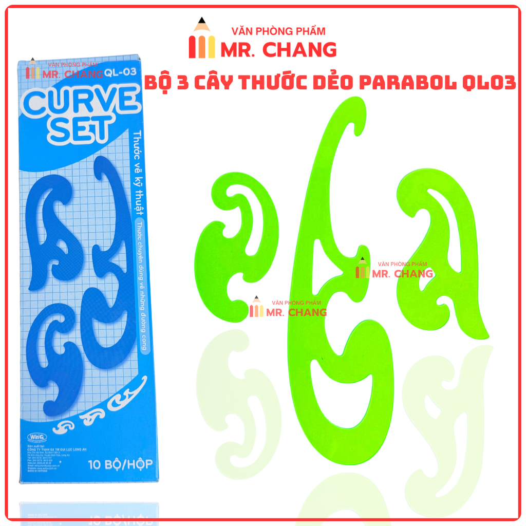 Win Q Bộ 3 Cây Thước Parabol Lớn QL03 (10 Bộ/ Hộp; 5 Hộp/ Lốc)