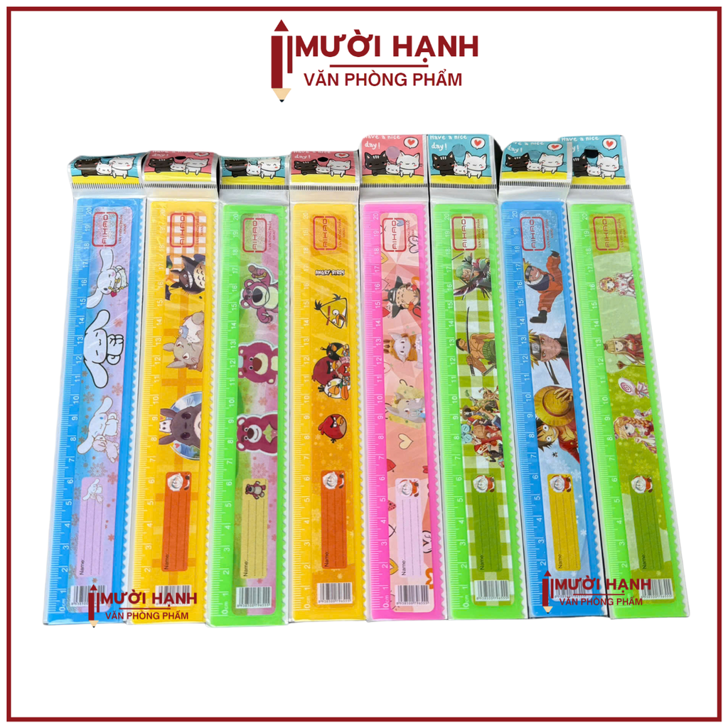 . Thước Nhựa Aihao 20cm KHÔNG BẢNG CỬU CHƯƠNG (100 Cây/Lon; 24 Lon/Thùng)