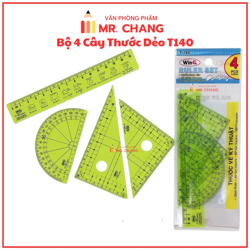 Win Q Bộ Thước 4 Cây Nhựa Dẻo Kỹ Thuật T-140 (20 Bộ/Hộp; 50 Hộp/ Thùng)