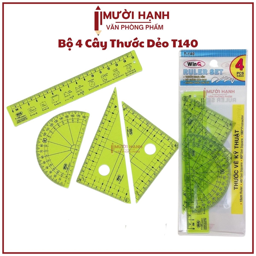 Win Q Bộ Thước 4 Cây Nhựa Dẻo Kỹ Thuật T-140 (20 Bộ/Hộp; 50 Hộp/ Thùng)