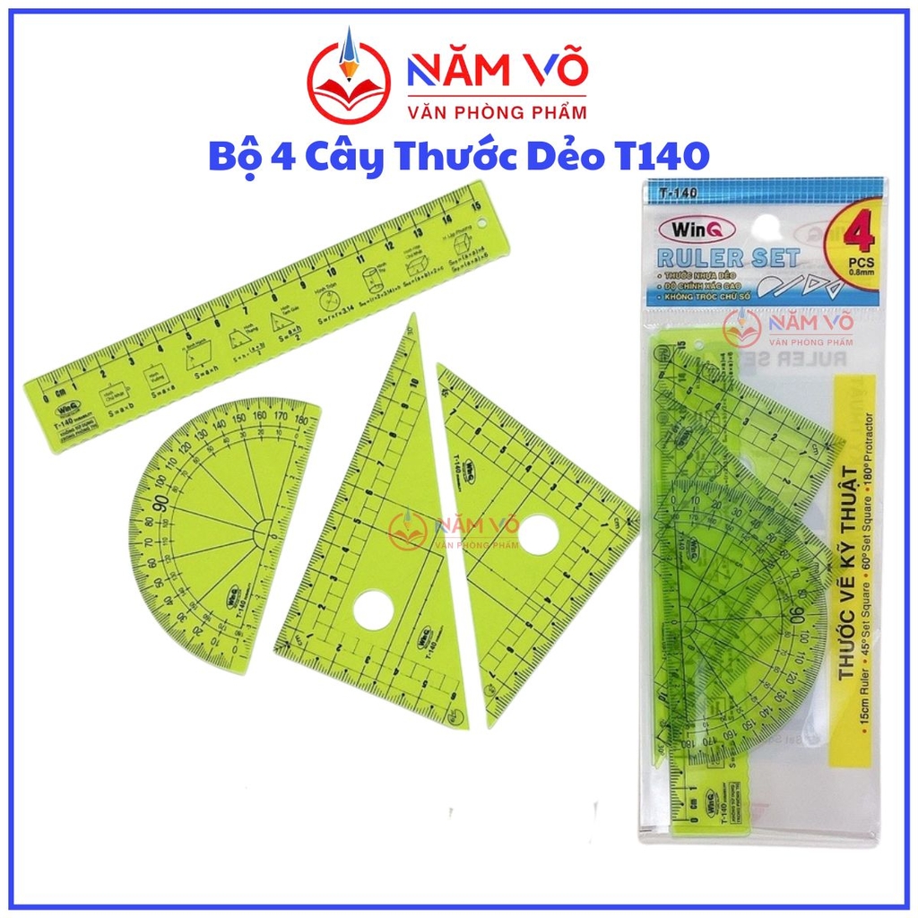 Win Q Bộ Thước 4 Cây Nhựa Dẻo Kỹ Thuật T-140 (20 Bộ/Hộp; 50 Hộp/ Thùng)