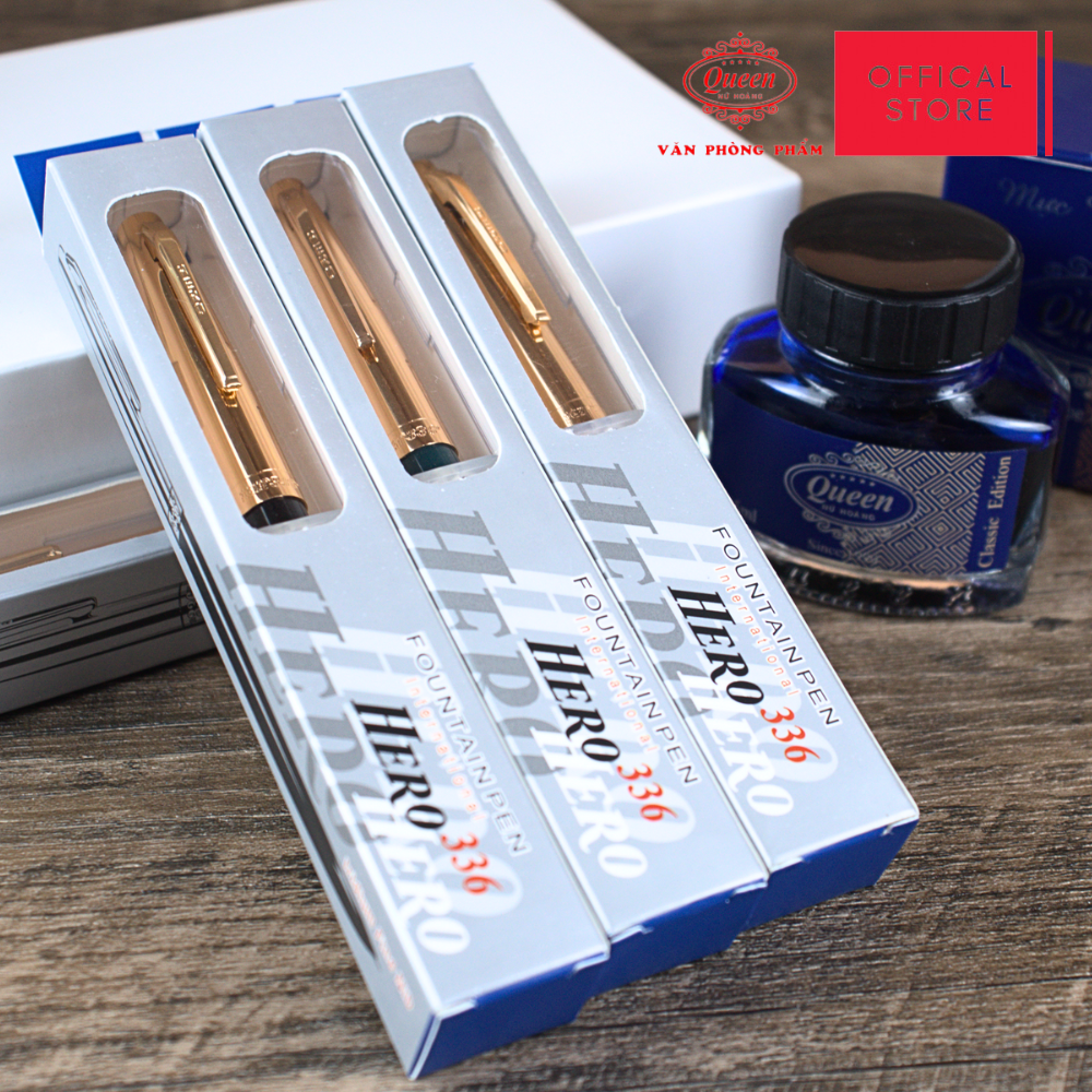 Queen - Bút Máy Hero 336 (Xanh Lá, Đỏ Đô, Đen) (12 Cây/Lốc; 12 Lốc/Thùng)