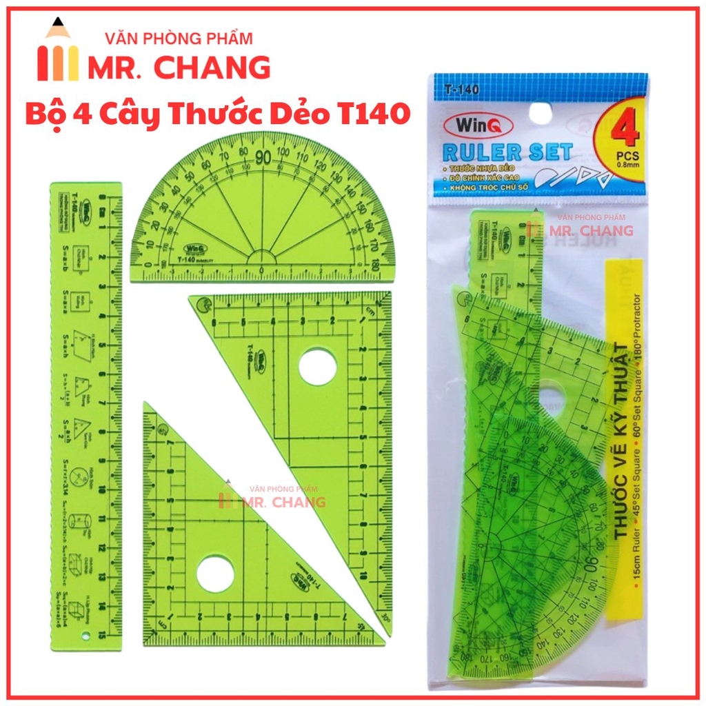 Win Q Bộ Thước 4 Cây Nhựa Dẻo Kỹ Thuật T-140 (20 Bộ/Hộp; 50 Hộp/ Thùng)