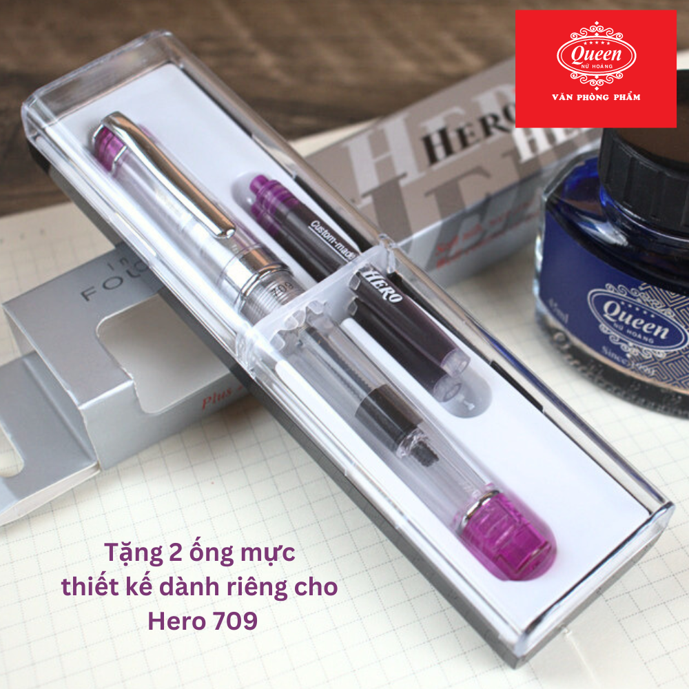 Queen - Bút Máy Hero 709 (Tím, Xanh, Đen) (12 Cây/Lốc; 12 Lốc/Thùng)