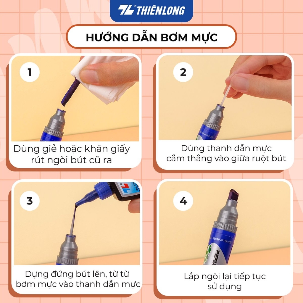 TL - Mực Bút Lông Dầu PMI-01 (Xanh, Đỏ, Đen) (6 chai/Lốc)