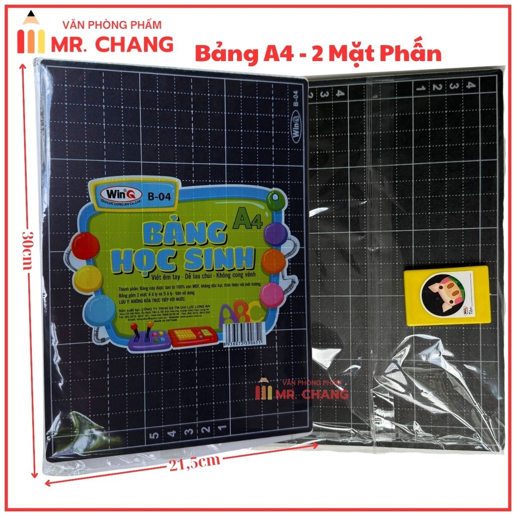 Win Q Bảng Đen Khổ A4 B04 Có Moust 2 MẶT PHẤN (4 Ô + 5 Ô)(10 Cái/ Lốc; 100 Cái/ Thùng)