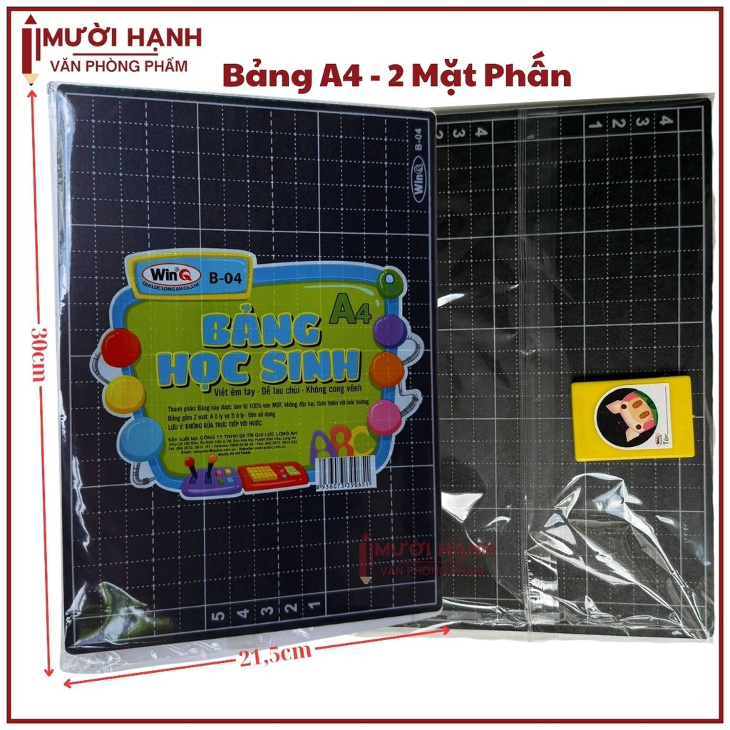 Win Q Bảng Đen Khổ A4 B04 Có Moust 2 MẶT PHẤN (4 Ô + 5 Ô)(10 Cái/ Lốc; 100 Cái/ Thùng)
