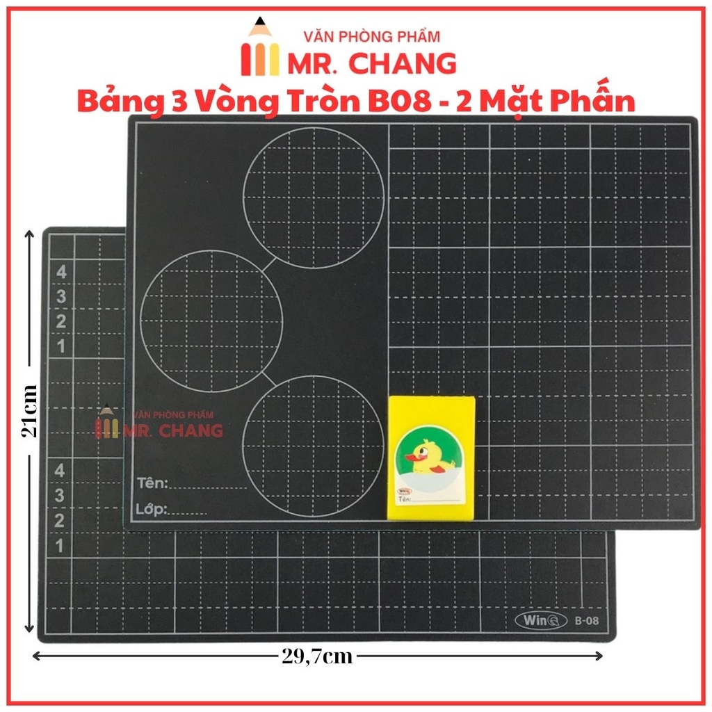 Win Q Bảng Đen Khổ A4 B08 3 Vòng Tròn 2 MẶT PHẤN (4 Ô + 5 Ô) (10 Cái/ Lốc; 100 Cái/ Thùng)