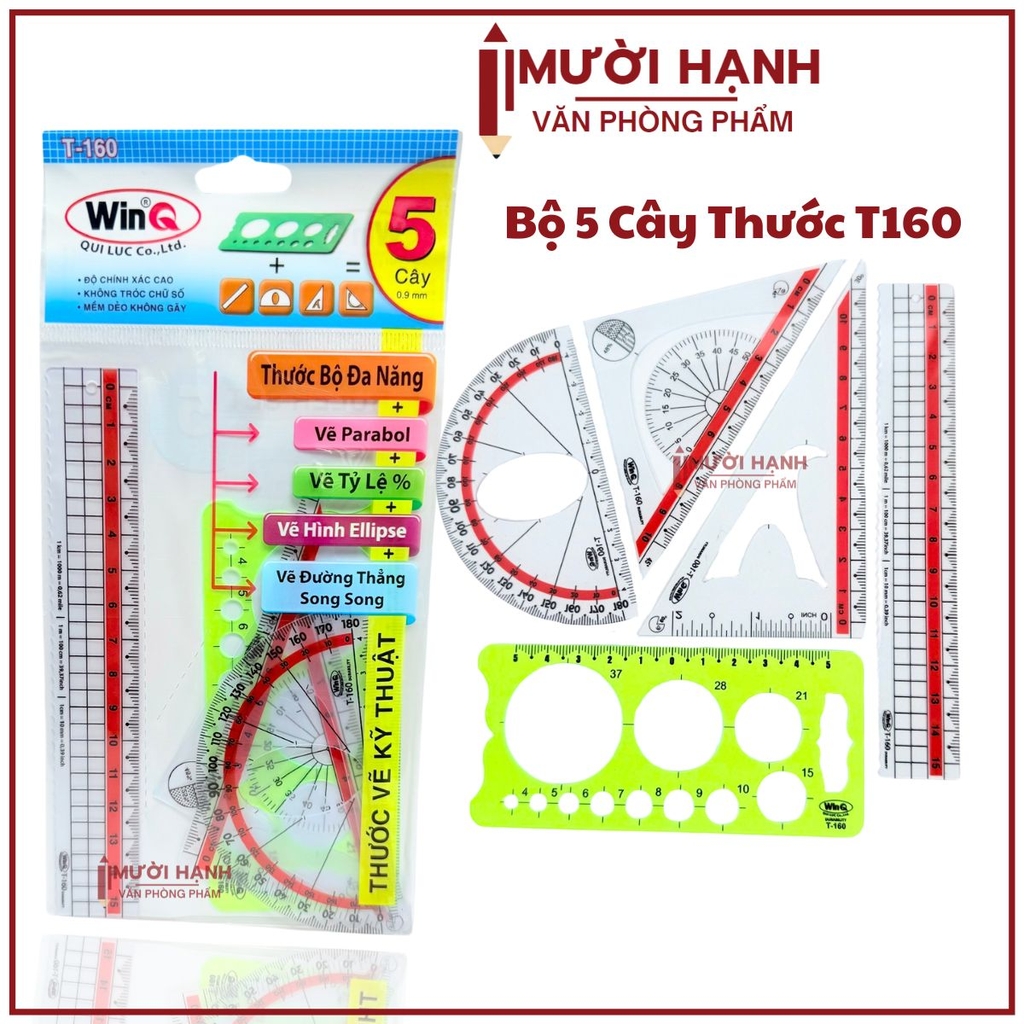 Win Q Bộ Thước 5 Cây Nhựa Dẻo Kỹ Thuật T160 (10 Bộ/Bịch; 10 Bịch/ Hộp; 6 Hộp/ Thùng)