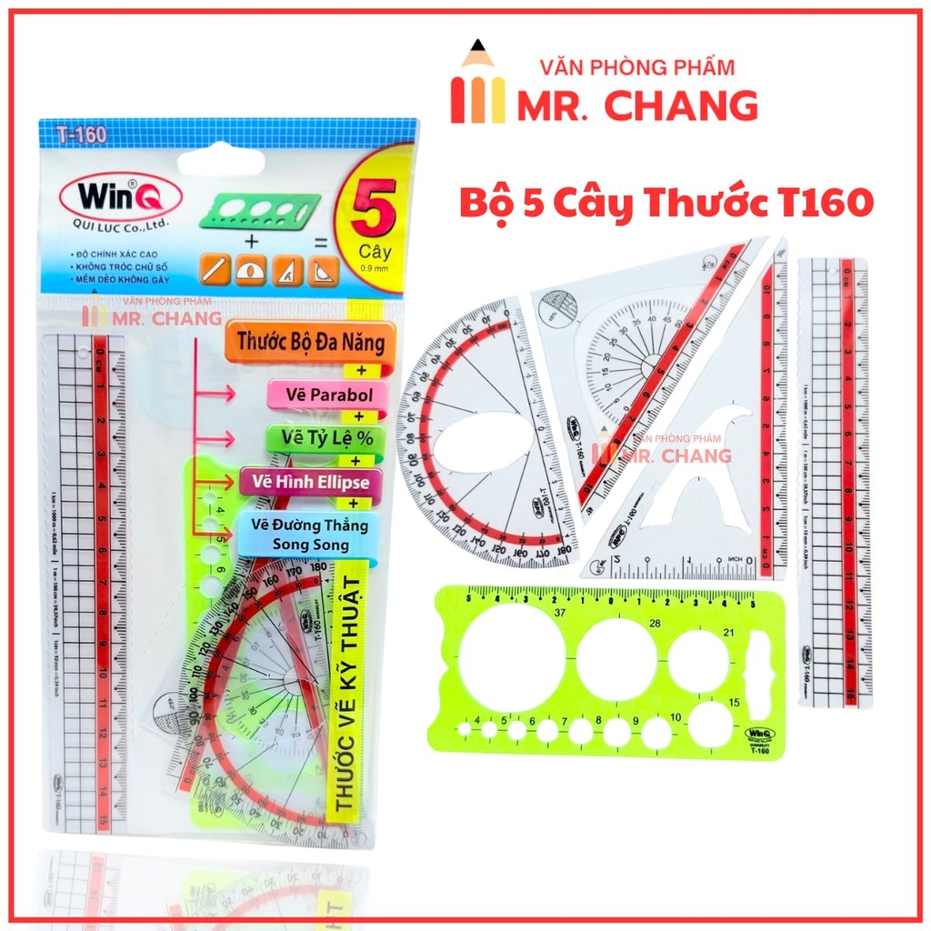 Win Q Bộ Thước 5 Cây Nhựa Dẻo Kỹ Thuật T160 (10 Bộ/Bịch; 10 Bịch/ Hộp; 6 Hộp/ Thùng)