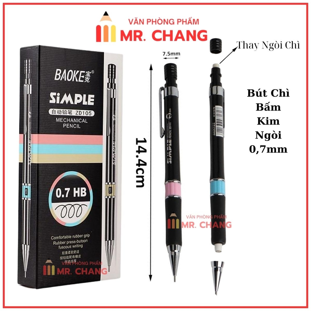 Bút Chì Bấm BaoKe HB Ngòi 0.7mm 105 (12 Cây/Hộp) (12 Hộp/Lốc) (12 Lốc/Thùng)