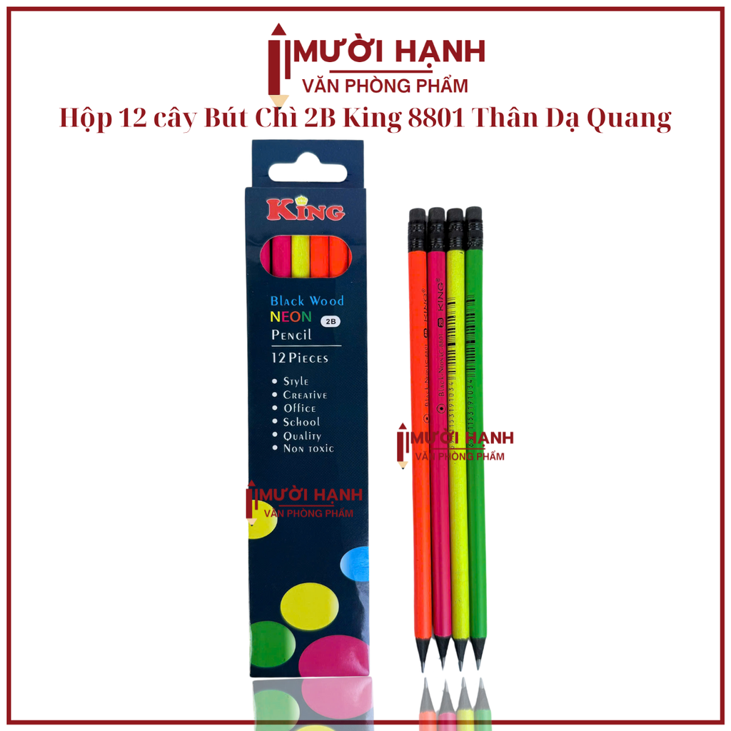 . Bút Chì Gỗ Dạ Quang Có Gôm 8801 (12 Cây/ Hộp; 12 Hộp/ Lốc; 240 Hộp/ Thùng)