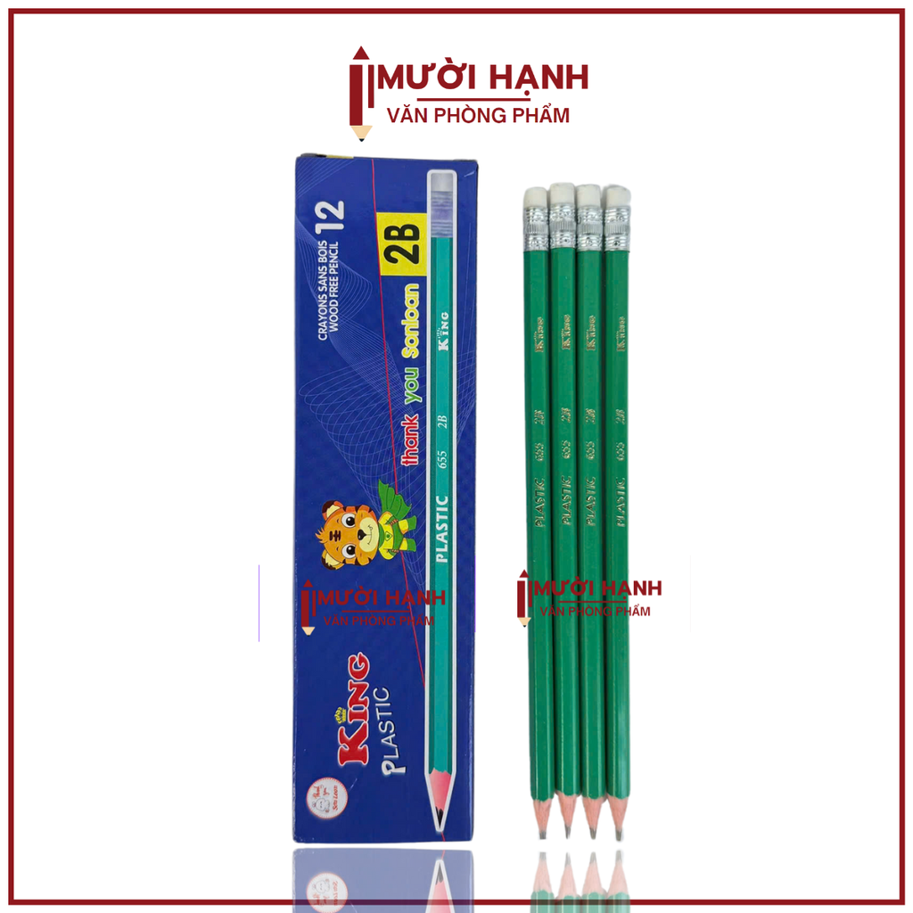 Bút Chì Gỗ Có Gôm King 655 (12 Cây/ Hộp; 12 Hộp/ Lốc; 20 Lốc/ Thùng)