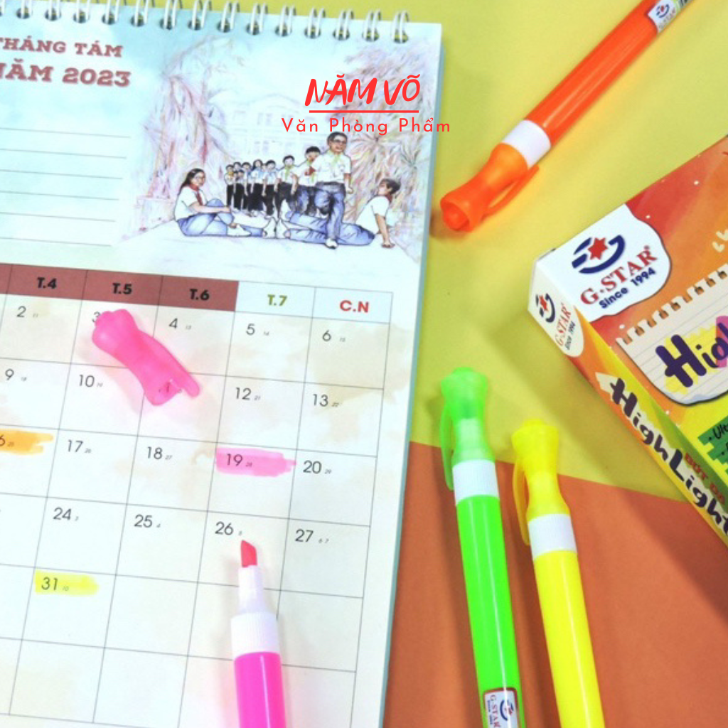 G-Star Bút Dạ Quang SJ-05 (Vàng, Hồng, Cam, Lá) (4 Cây Khác Màu/Vĩ) (24 Vĩ/Lốc; 8 Lốc/Thùng)