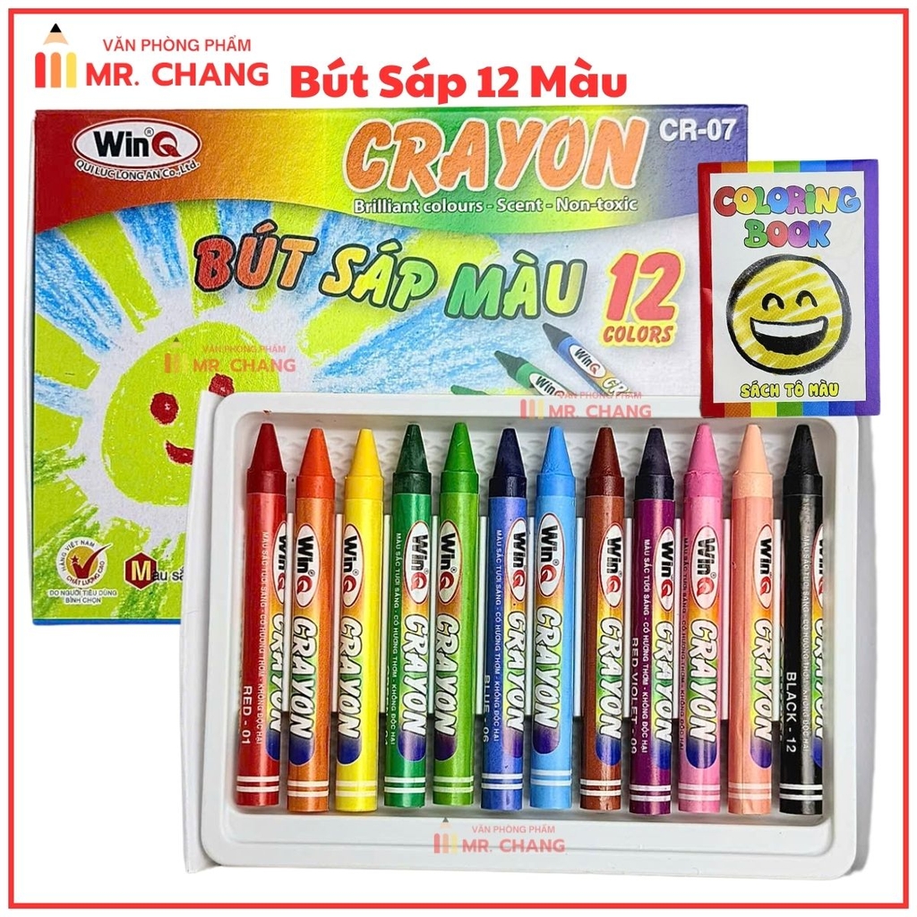Win Q Bút Sáp Màu 12 Màu CR07 (10 Hộp/Lốc; 240 Hộp/ Thùng)