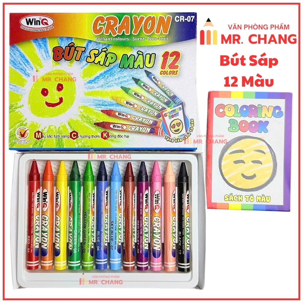 Win Q Bút Sáp Màu 12 Màu CR07 (10 Hộp/Lốc; 240 Hộp/ Thùng)