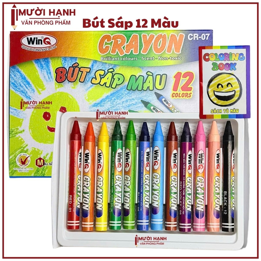 Win Q Bút Sáp Màu 12 Màu CR07 (10 Hộp/Lốc; 240 Hộp/ Thùng)