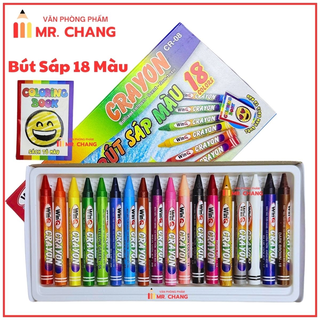 Win Q Bút Sáp 18 Màu CR08 (10 Hộp/Lốc; 120 Hộp/ Thùng)