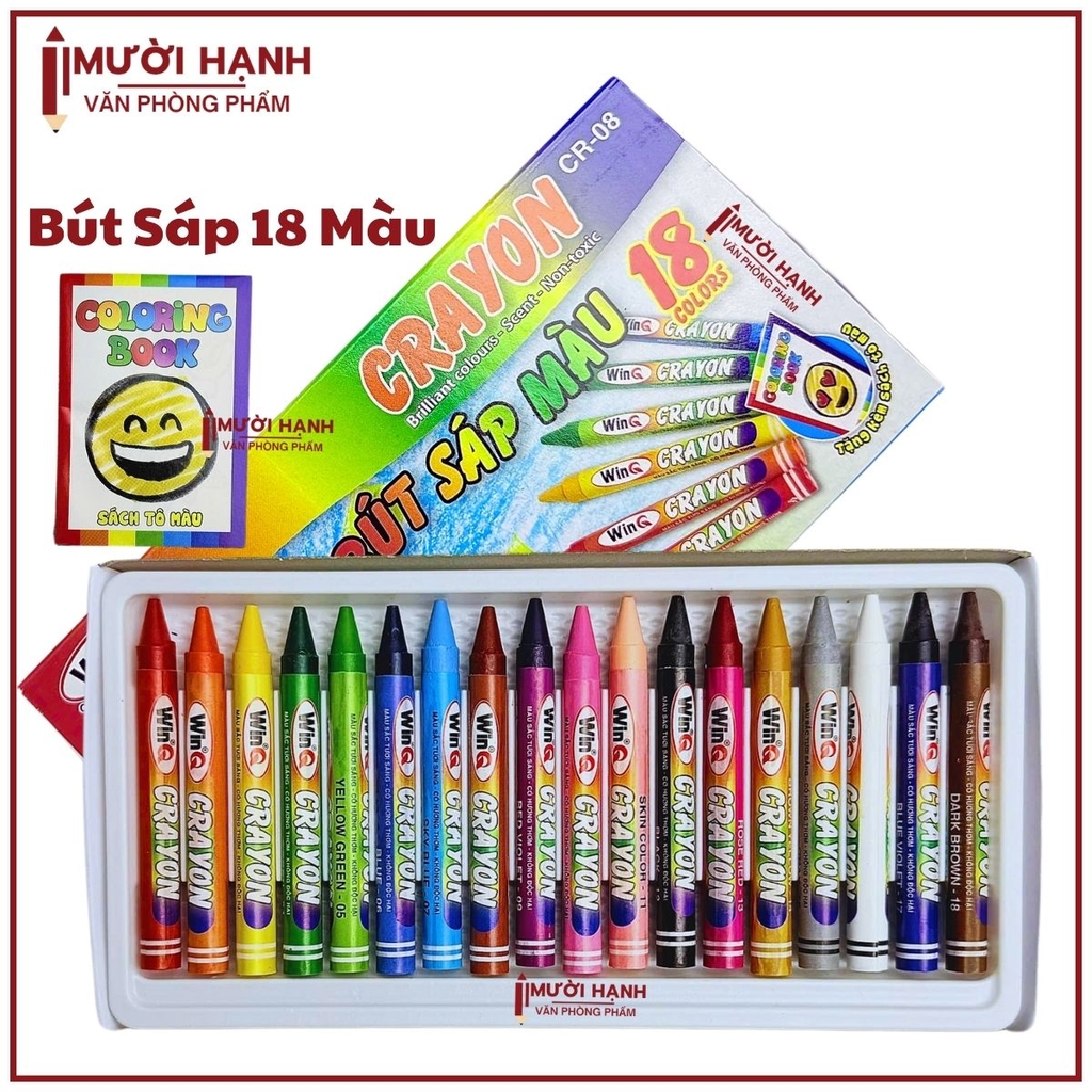 Win Q Bút Sáp 18 Màu CR08 (10 Hộp/Lốc; 120 Hộp/ Thùng)