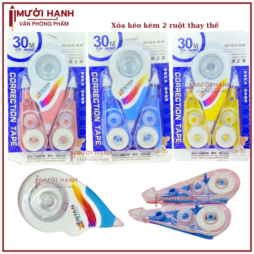 Xóa Kéo 1 Cây Kèm 2 Ruột  INYAN CP 8609 30M (24 Vĩ/ Hộp; 432 Vĩ/ Thùng)