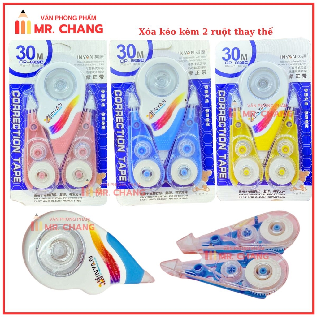 Xóa Kéo 1 Cây Kèm 2 Ruột  INYAN CP 8609 30M (24 Vĩ/ Hộp; 432 Vĩ/ Thùng)