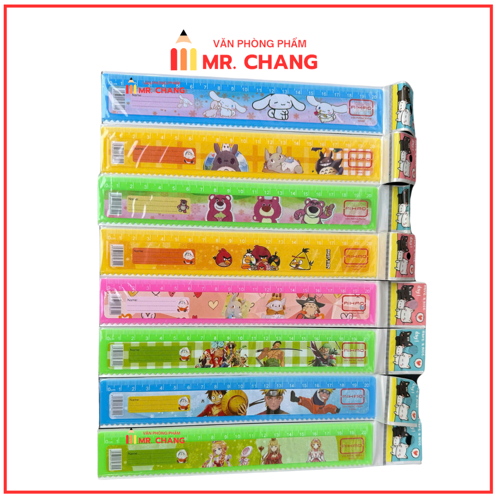 . Thước Nhựa Aihao 20cm KHÔNG BẢNG CỬU CHƯƠNG (100 Cây/Lon; 24 Lon/Thùng)