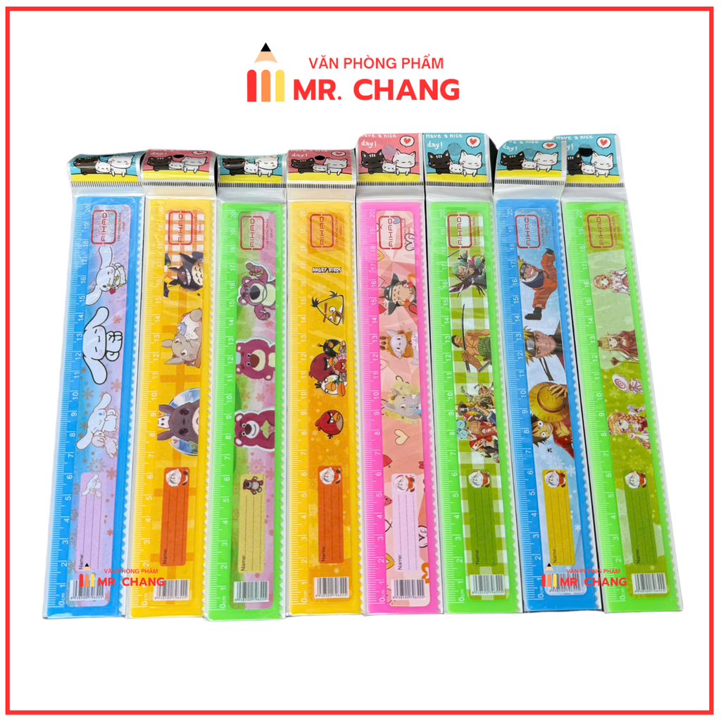 . Thước Nhựa Aihao 20cm KHÔNG BẢNG CỬU CHƯƠNG (100 Cây/Lon; 24 Lon/Thùng)