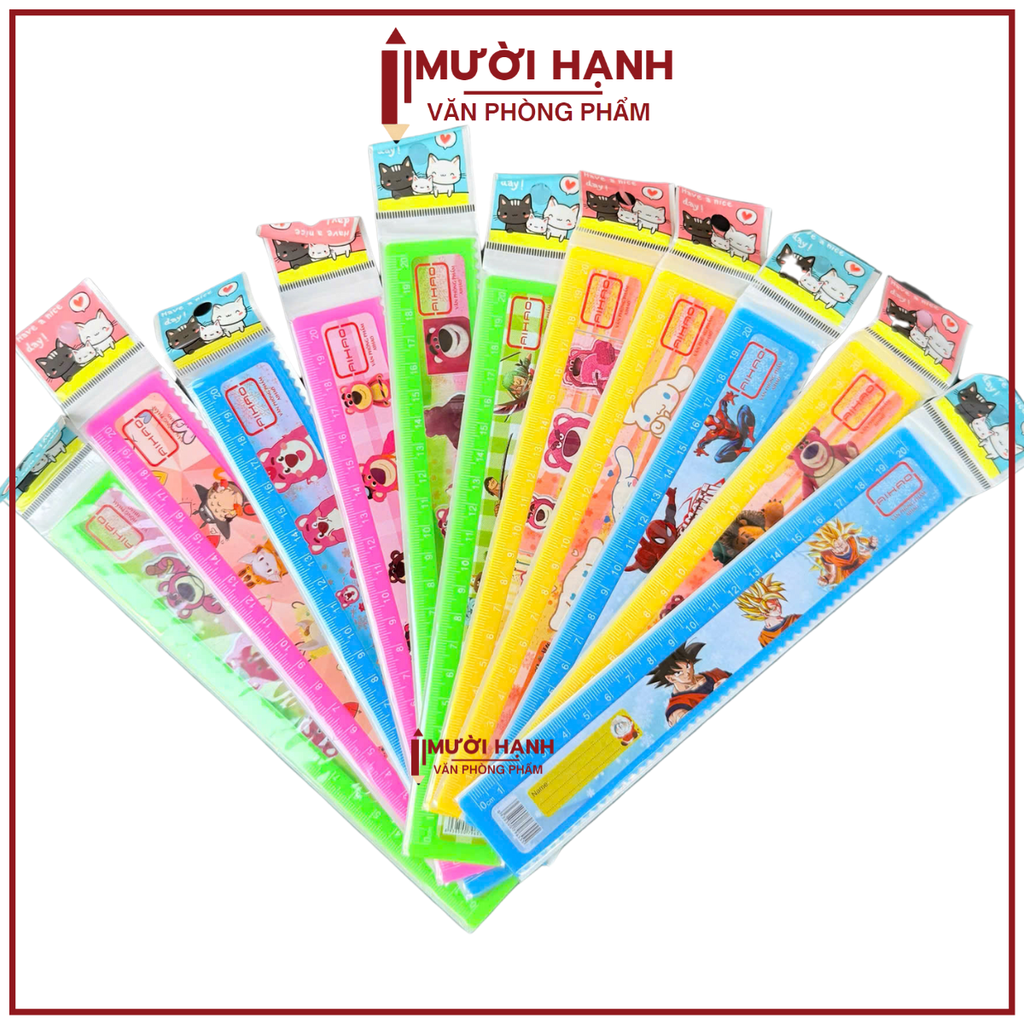 . Thước Nhựa Aihao 20cm KHÔNG BẢNG CỬU CHƯƠNG (100 Cây/Lon; 24 Lon/Thùng)