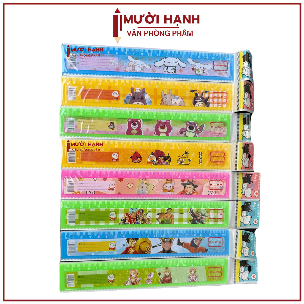 . Thước Nhựa Aihao 20cm KHÔNG BẢNG CỬU CHƯƠNG (100 Cây/Lon; 24 Lon/Thùng)