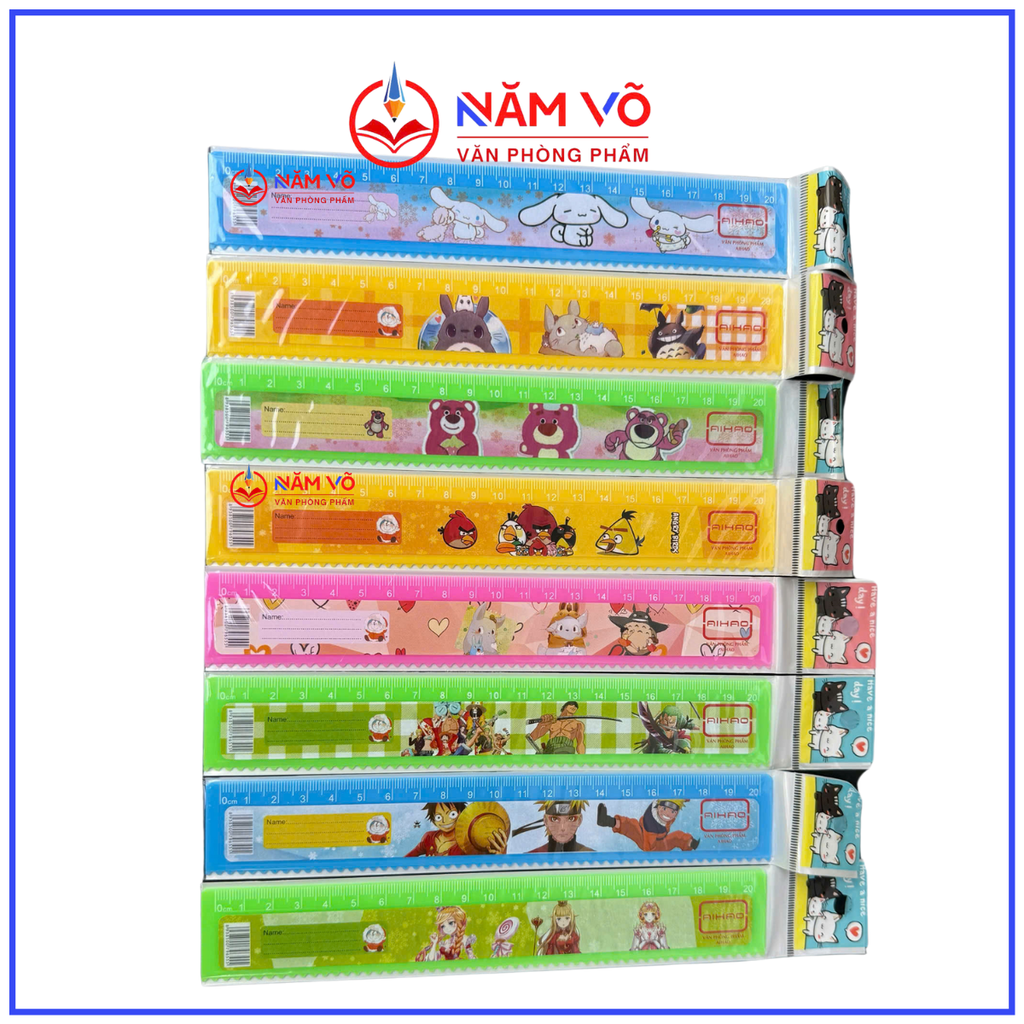 . Thước Nhựa Aihao 20cm KHÔNG BẢNG CỬU CHƯƠNG (100 Cây/Lon; 24 Lon/Thùng)
