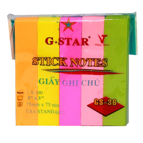 G-Star Giấy Note Neon 3x3 (12 Xấp/ Tá; 32 Tá/ Thùng) Cắt