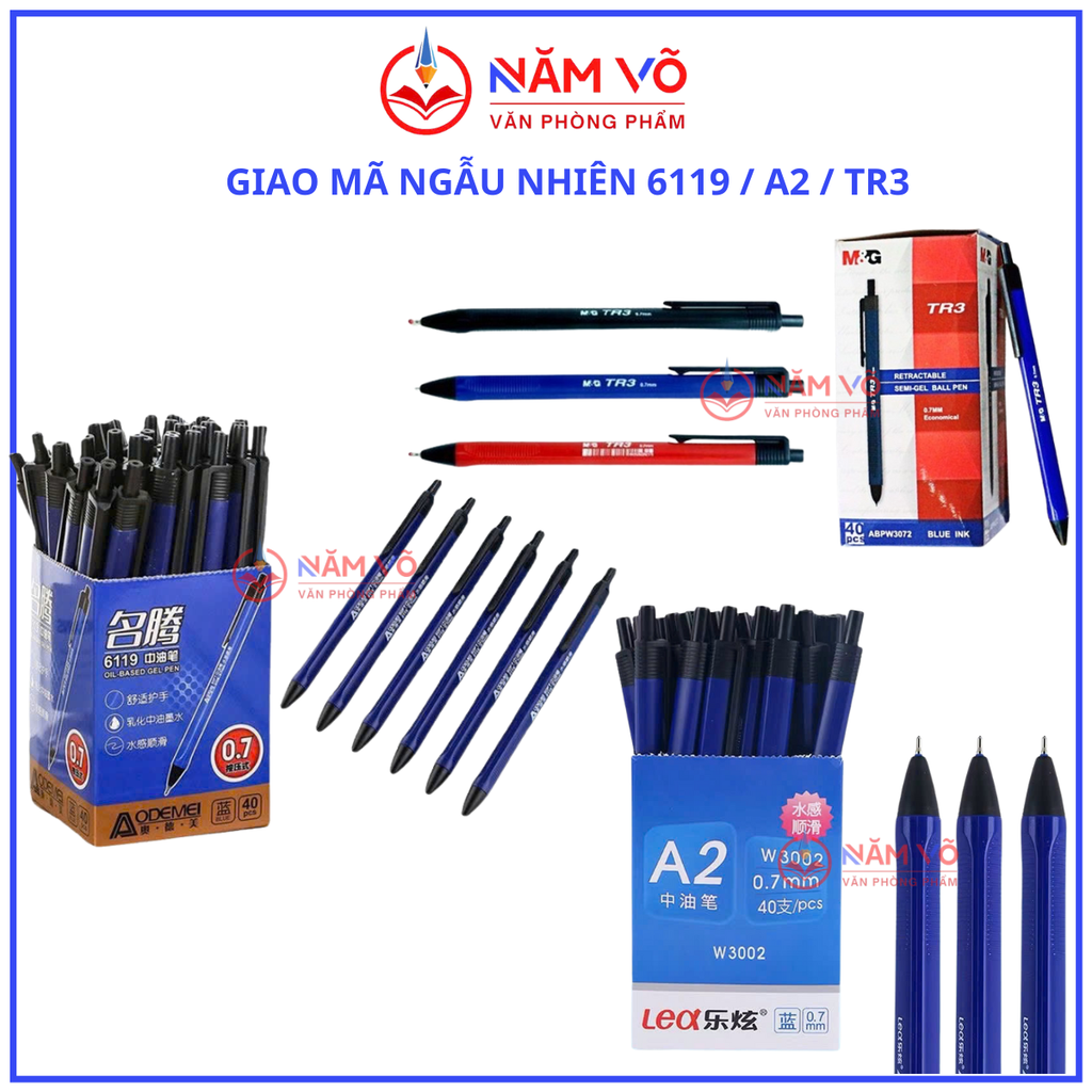 Bút Bi Bấm LEX A2 W3002 / TR3 / Aodemei 6119 (40 Cây/ Hộp; 72 Hộp/ Thùng)