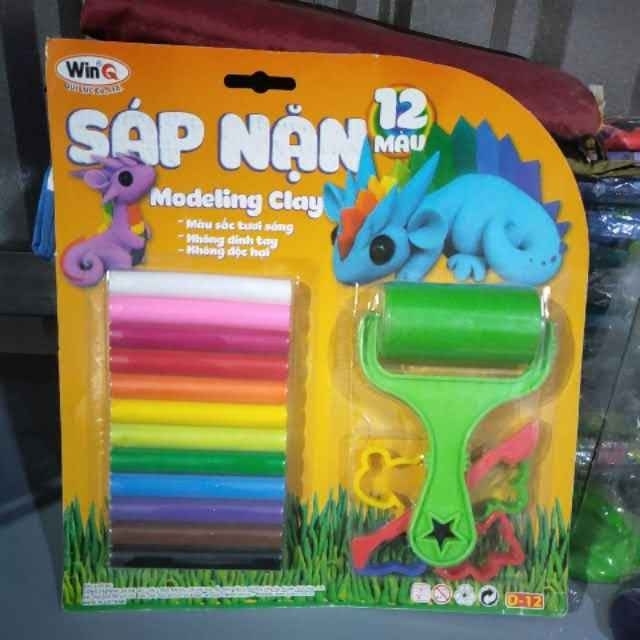 Win Q Sáp nặn 12 màu + khuôn hình + cây lăn D-12 _Vĩ