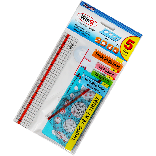 Win Q Bộ Thước 5 Cây Nhựa Dẻo Kỹ Thuật T160 (10 Bộ/Bịch; 10 Bịch/ Hộp; 6 Hộp/ Thùng)