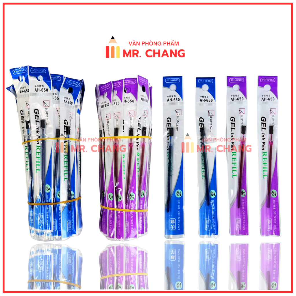 . Ruột Bút Aihao AH 650 ( 90-100 Ruột/ Bó; 96 Bó/ Thùng) (Xanh, Tím)