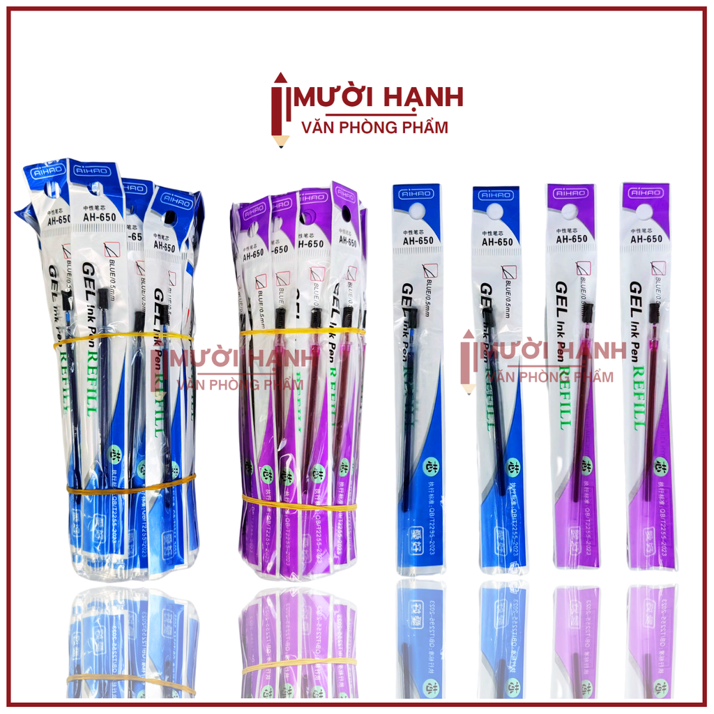 . Ruột Bút Aihao AH 650 ( 90-100 Ruột/ Bó; 96 Bó/ Thùng) (Xanh, Tím)
