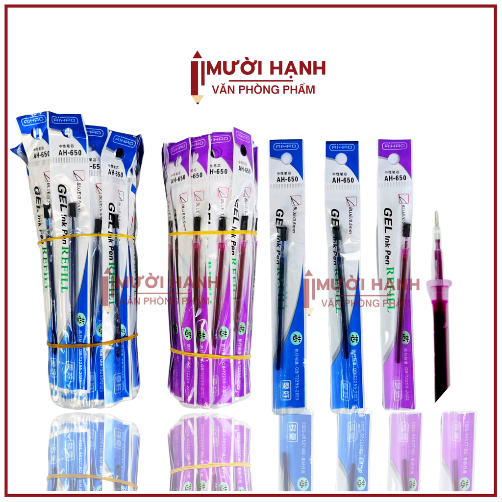 . Ruột Bút Aihao AH 650 ( 90-100 Ruột/ Bó; 96 Bó/ Thùng) (Xanh, Tím)