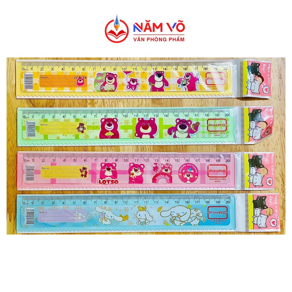 . Thước Nhựa Aihao 20cm KHÔNG BẢNG CỬU CHƯƠNG (100 Cây/Lon; 24 Lon/Thùng)