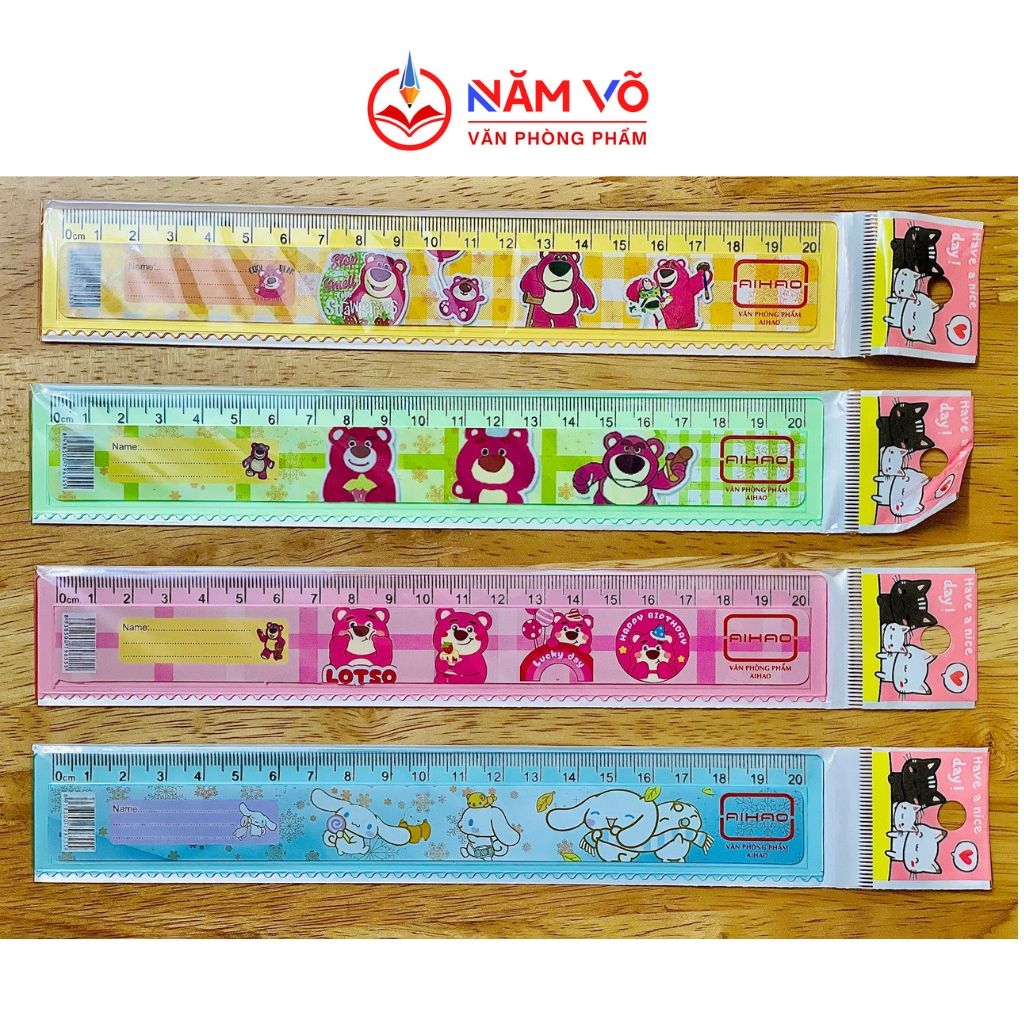 . Thước Nhựa Aihao 20cm KHÔNG BẢNG CỬU CHƯƠNG (100 Cây/Lon; 24 Lon/Thùng)