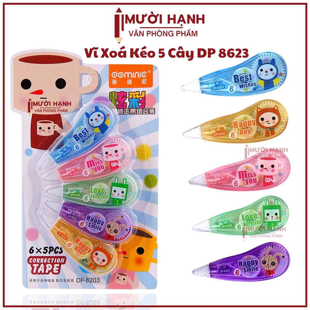 Xóa Kéo Vĩ 5 Cây Dominic DP-8203 (24 Vĩ/ Hộp) (288 Vĩ/Thùng)