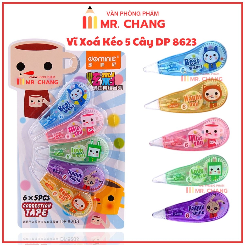 Xóa Kéo Vĩ 5 Cây Dominic DP-8203 (24 Vĩ/ Hộp) (288 Vĩ/Thùng)