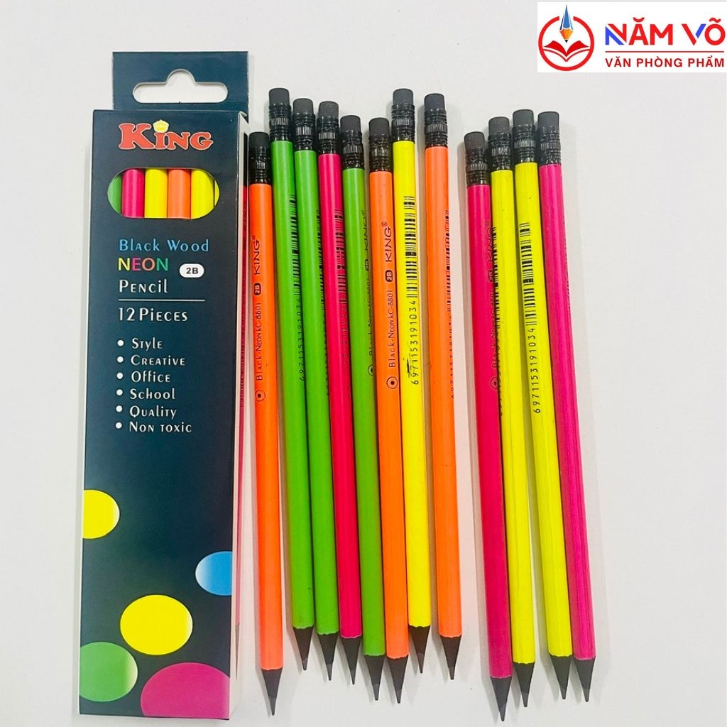 . Bút Chì Gỗ Dạ Quang Có Gôm 8801 (12 Cây/ Hộp; 12 Hộp/ Lốc; 240 Hộp/ Thùng)