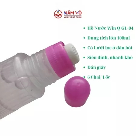 Win Q Keo Dán Giấy Chai Nước Loại Lớn 100ml GL04 (6 Chai/ Lốc; 36 Lốc/ Thùng)