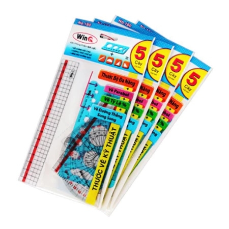 Win Q Bộ Thước 5 Cây Nhựa Dẻo Kỹ Thuật T160 (10 Bộ/Bịch; 10 Bịch/ Hộp; 6 Hộp/ Thùng)