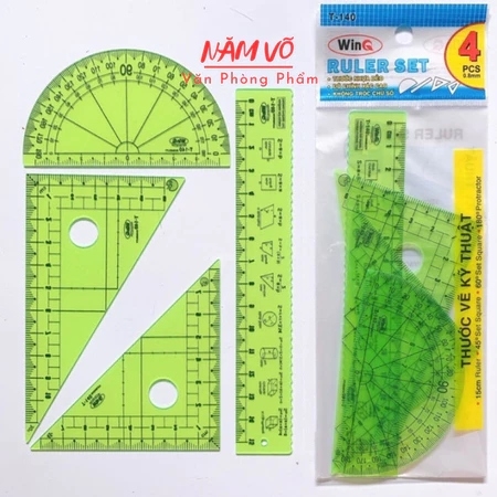 Win Q Bộ Thước 4 Cây Nhựa Dẻo Kỹ Thuật T-140 (20 Bộ/Hộp; 50 Hộp/ Thùng)