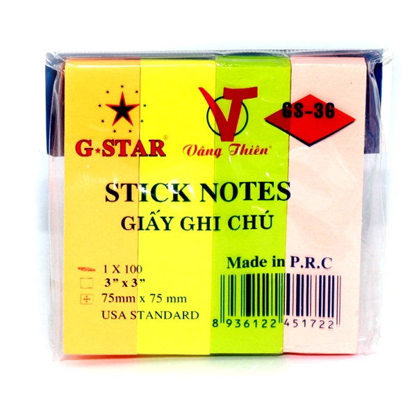 G-Star Giấy Note Neon 3x3 (12 Xấp/ Tá; 32 Tá/ Thùng) Cắt