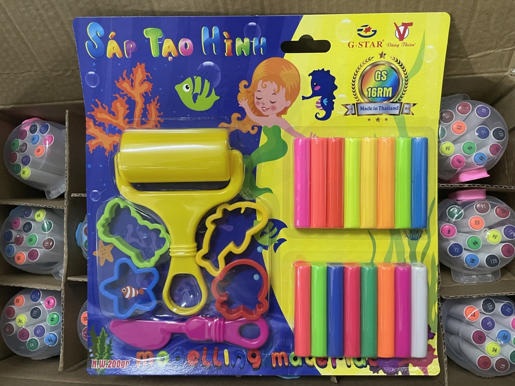 G-Star Sáp Nặn 16 MÀU NEON 200gr GS16RM (4 KHUÔN, 1 LĂN, 1 DAO) (12 Vĩ/ Lốc; 24 Vĩ/ Thùng)